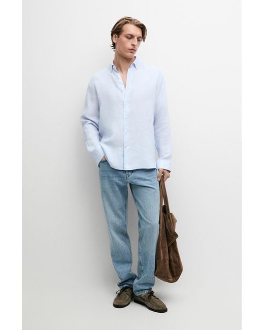 MASSIMO DUTTI White 100% Linen Shirt for men