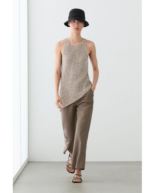 MASSIMO DUTTI Natural Kick Flare Cropped Linen Trousers