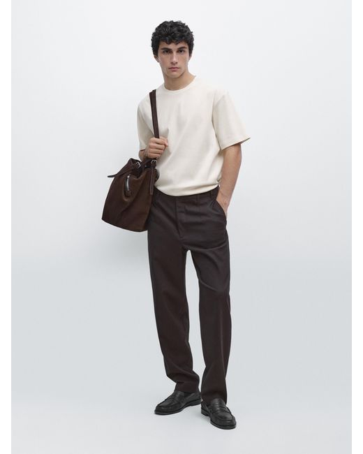 MASSIMO DUTTI White 100% Cotton Wide Fit T-Shirt for men