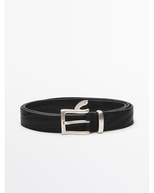 MASSIMO DUTTI Black Nappa Leather Belt With Toecap Detail for men