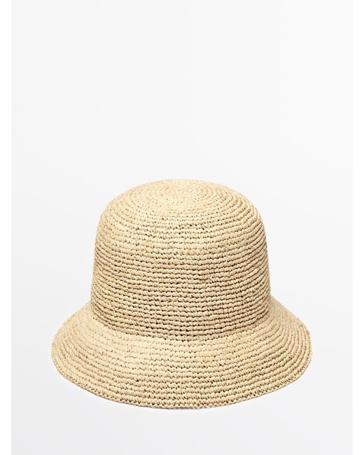 MASSIMO DUTTI Natural Raffia Bucket Hat