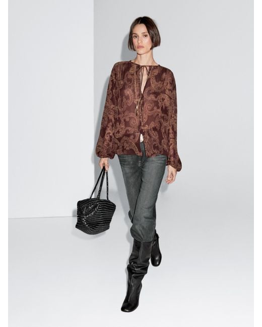 MASSIMO DUTTI Red Flowing Paisley Print Blouse