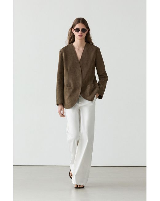 MASSIMO DUTTI White Suede Leather Blazer