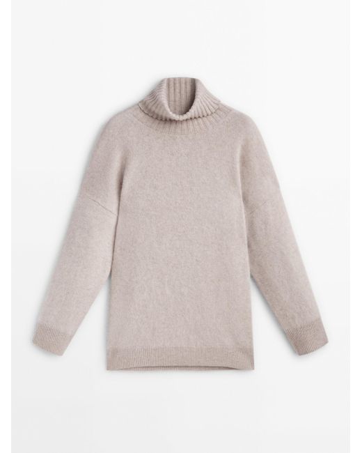 MASSIMO DUTTI White Brushed Wool Blend Sweater