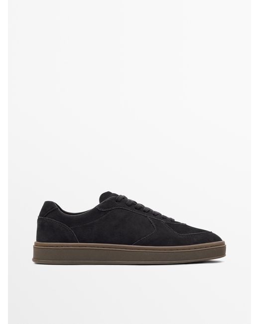 MASSIMO DUTTI Black Nubuck Trainers With Contrast Sole for men