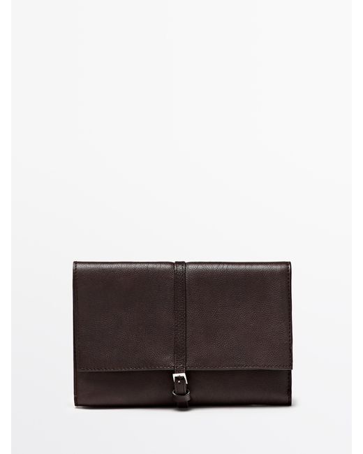 MASSIMO DUTTI Brown Nappa Leather Tech Accessories Case