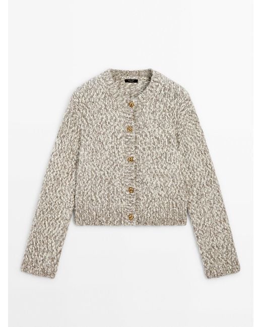MASSIMO DUTTI Blue Twisted Yarn Knit Cardigan With Buttons