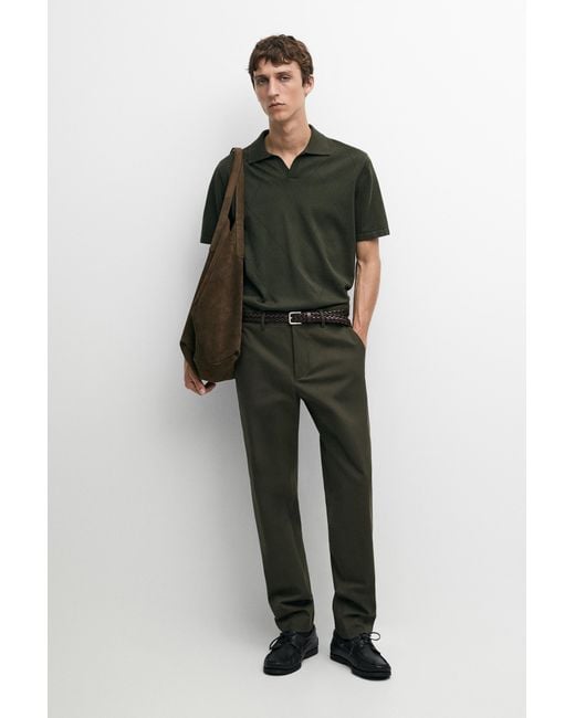 MASSIMO DUTTI Green Cotton Blend Slim Fit Pants for men