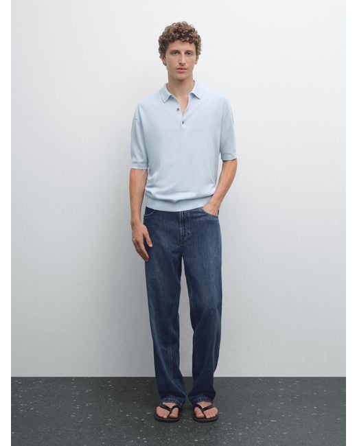 Polo En Maille À Manches Courtes MASSIMO DUTTI pour homme en coloris White