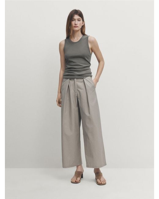 MASSIMO DUTTI Gray Sleeveless Halter Top With Ribbed Detail