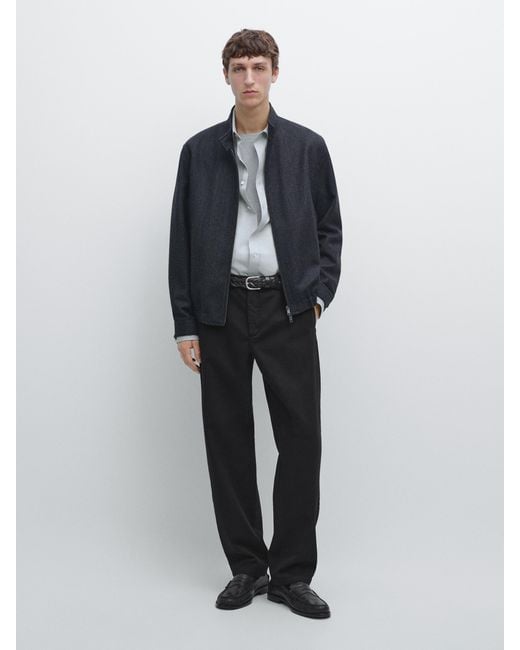 MASSIMO DUTTI Blue Cotton Twill Pants With Elasticated Waistband for men