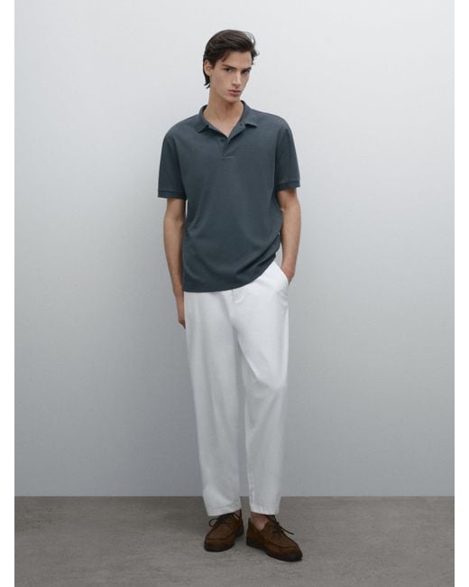 Polo En Maille De Coton À Manches Courtes MASSIMO DUTTI pour homme en coloris Gray