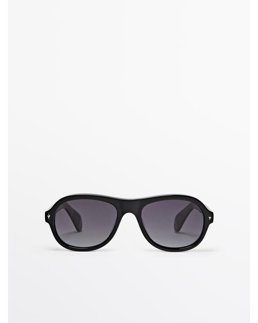 MASSIMO DUTTI Black Aviator Sunglasses for men