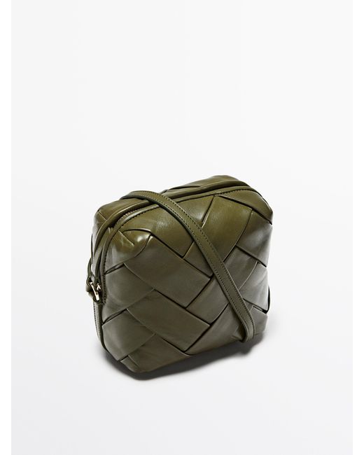 MASSIMO DUTTI Woven Nappa Leather Crossbody Bucket Bag in Green Lyst