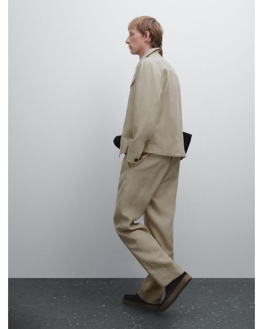 MASSIMO DUTTI Gray Total Look Wide-Leg Linen Trousers for men
