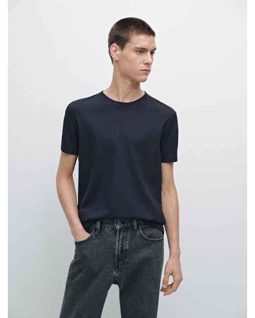 Camiseta Manga Corta Detalle Costura Contraste MASSIMO DUTTI de hombre de color Blue