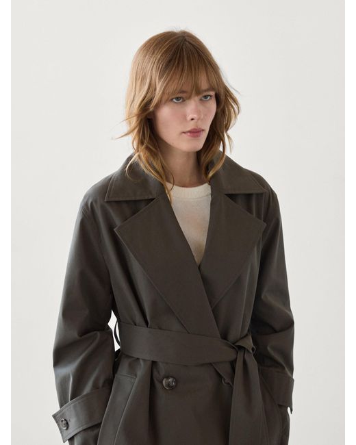 MASSIMO DUTTI Gray Long Cotton Trench Coat