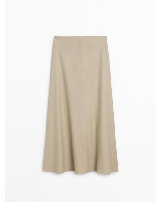MASSIMO DUTTI Natural Flared Midi Skirt With Seam Details