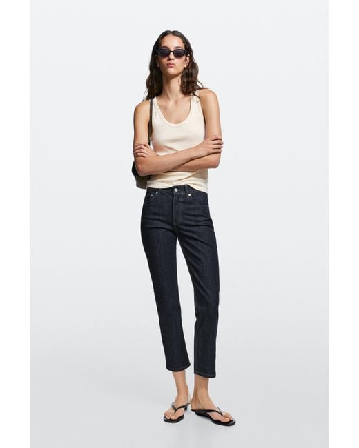 MASSIMO DUTTI Blue Mid-Waist Slim Fit Cropped Jeans