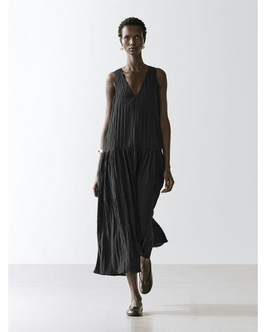 MASSIMO DUTTI White Flowing Pleated Midi Dress