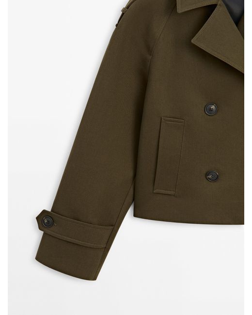 MASSIMO DUTTI Brown 2-Layer Double-Breasted Cropped Trench Coat
