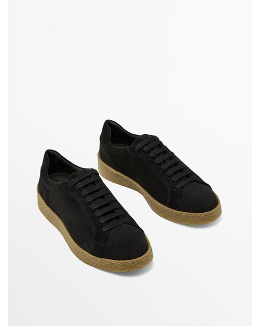 MASSIMO DUTTI Black Split Suede Trainers With Crepe Soles for men