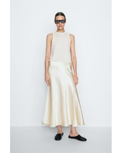 MASSIMO DUTTI White Studio Flowing Satin Midi Skirt