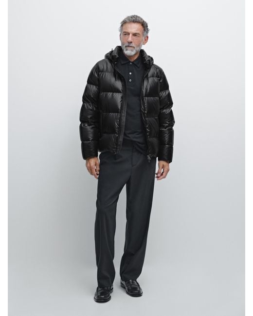 MASSIMO DUTTI Black Satin Puffer Jacket for men