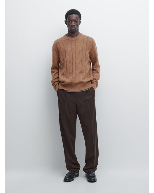 MASSIMO DUTTI Brown Relaxed Fit Darted Trousers for men