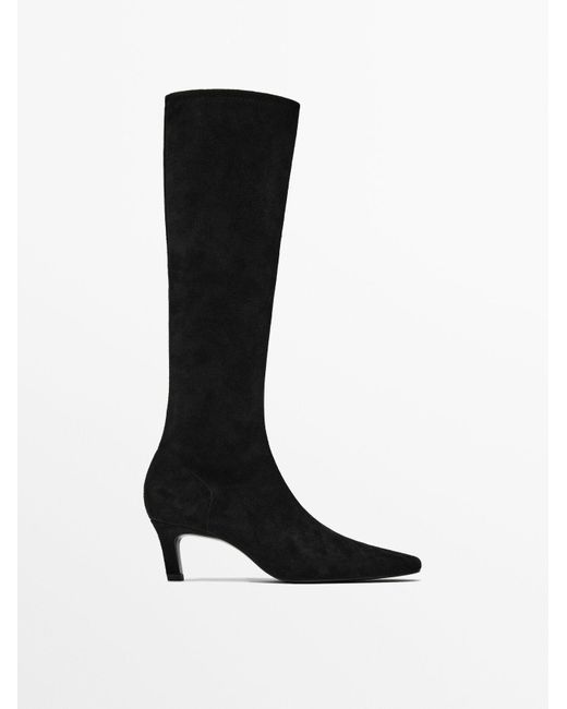 MASSIMO DUTTI Black Stretch High-Heel Boots