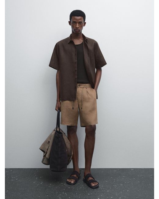 MASSIMO DUTTI Halbhohe Jogger-Bermudashorts Aus Reinem Leinen in Black für Herren