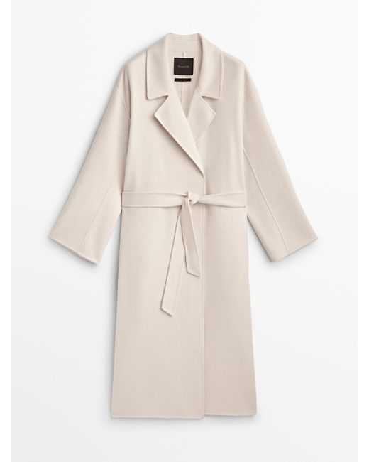 MASSIMO DUTTI Natural Wool Blend Robe Coat With Belt