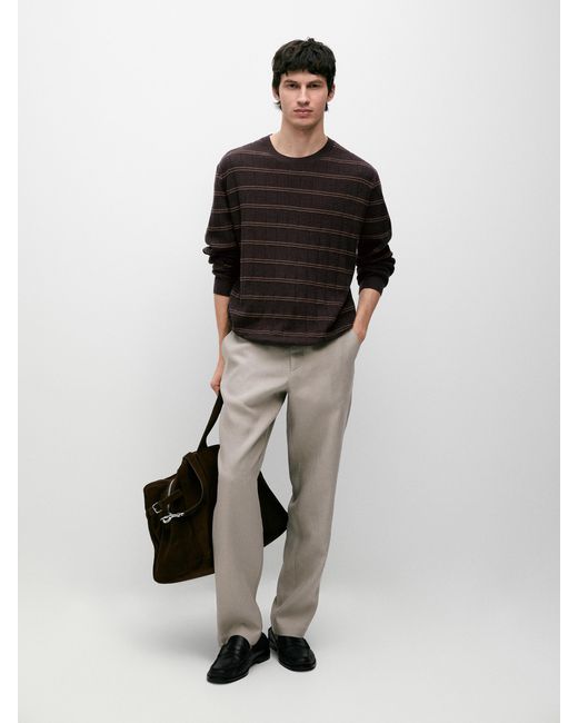 MASSIMO DUTTI Natural Tapered Fit Linen Trousers for men