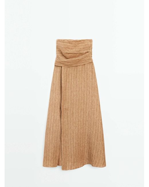 MASSIMO DUTTI Strapless Linnen Jurk in het Natural