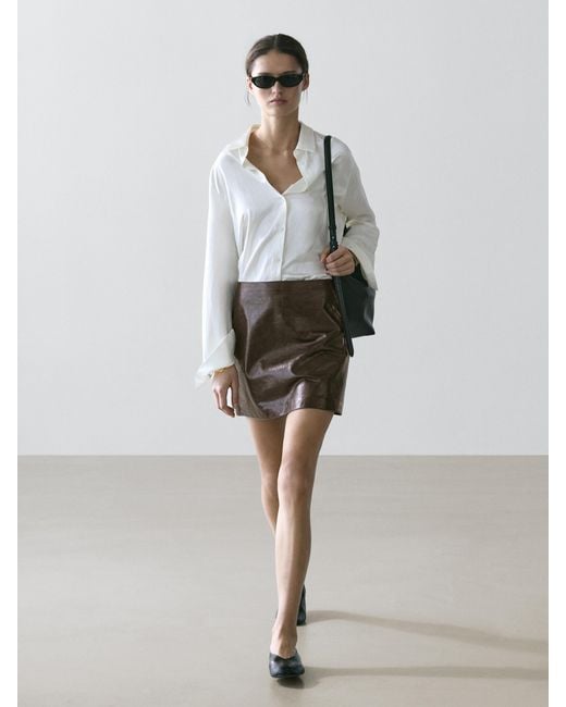 MASSIMO DUTTI White Mini Nappa Leather Skirt