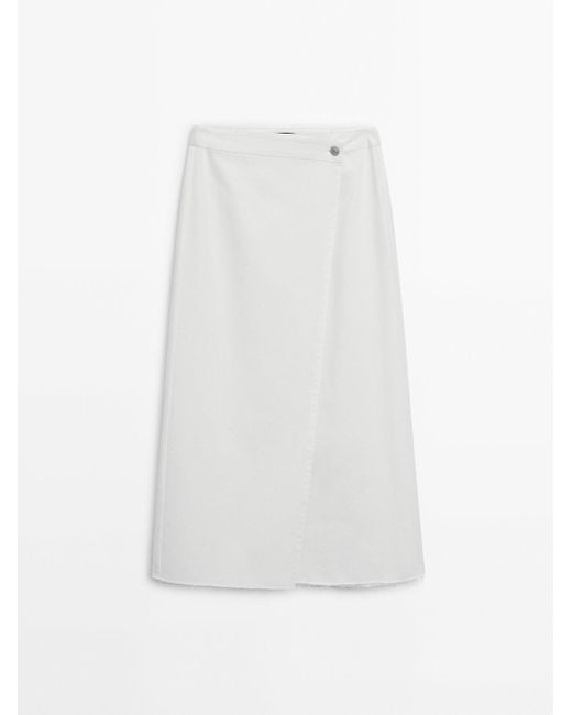 MASSIMO DUTTI White Denim Wrap Skirt