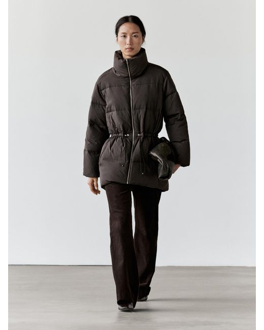 MASSIMO DUTTI Black Water-Repellent Quilted Down Feather Jacket