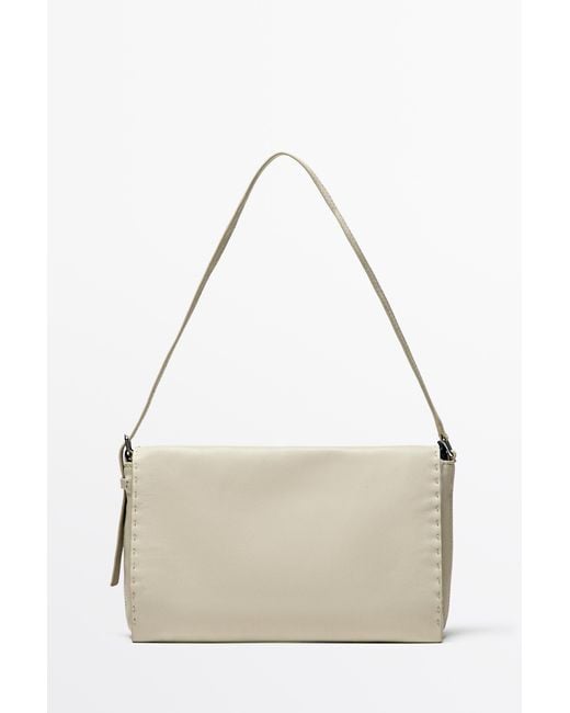 MASSIMO DUTTI Natural Nappa Leather Crossbody Bag With Topstitching