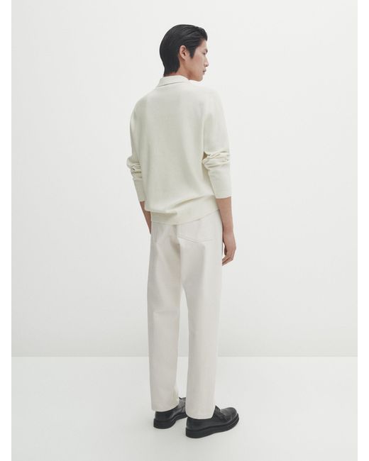 MASSIMO DUTTI White Polo Collar Milano Knit Sweater for men