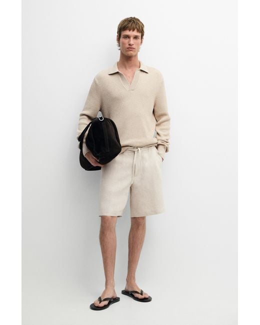 MASSIMO DUTTI Natural Linen Bermuda Shorts With Waist Detail for men