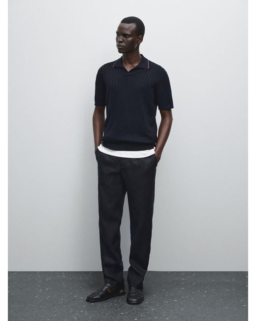 Polo Punto Canalé MASSIMO DUTTI de hombre de color Black