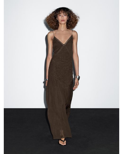 massimo dutti brown slip dress MASSIMO DUTTI Long Slip Dress With Gathered Detail in White