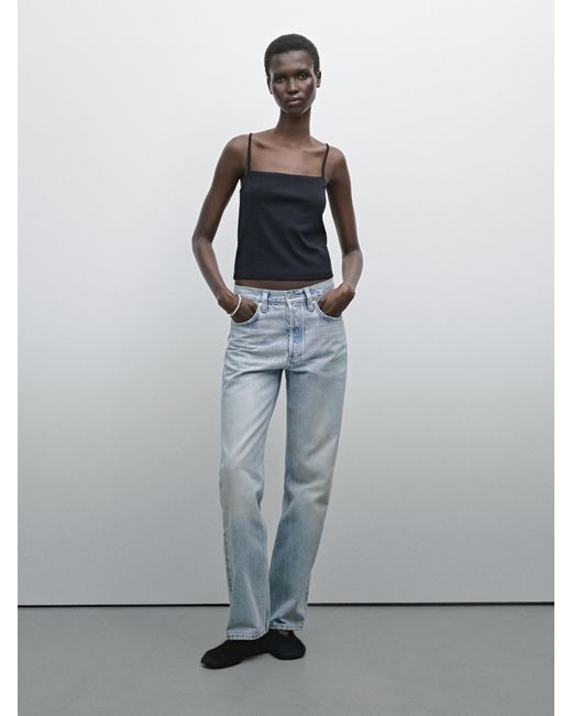 MASSIMO DUTTI Blue Straight-Leg High-Waist Jeans