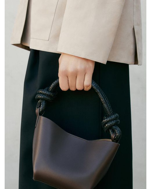 MASSIMO DUTTI Black Mini Nappa Leather Crossbody Bag With Knot Details