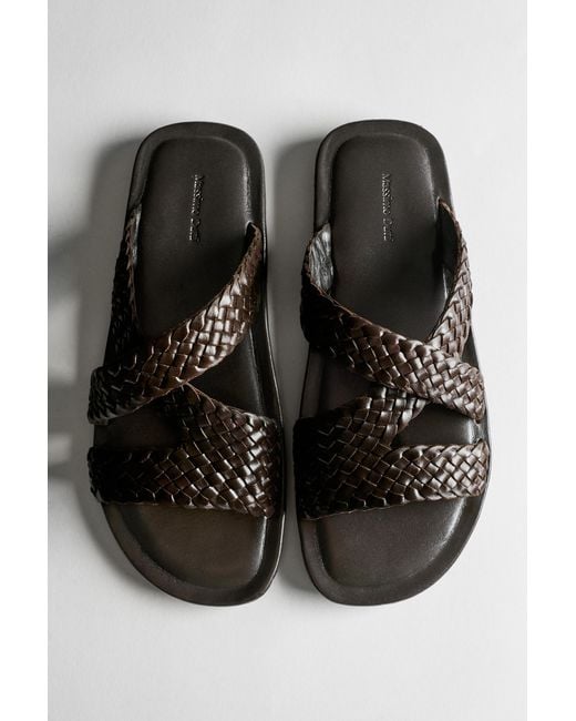 MASSIMO DUTTI Black Braided Leather Sandals