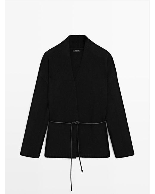 MASSIMO DUTTI Lang Tricot Vest Met Riem in het Black