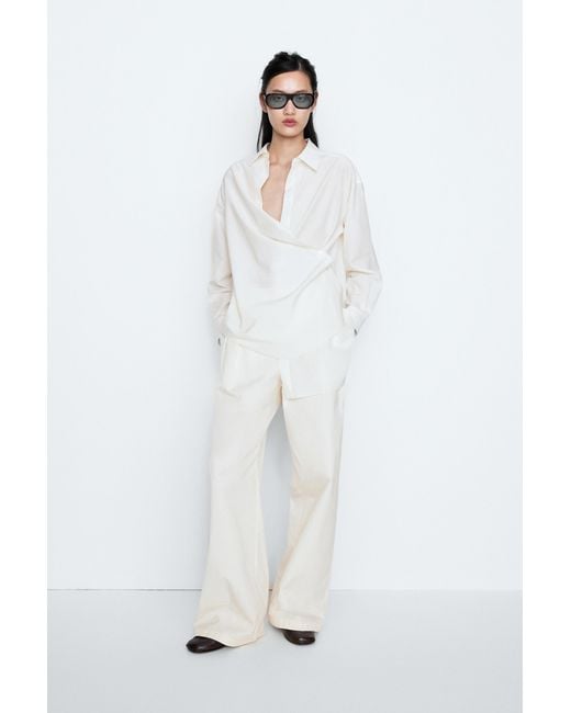 MASSIMO DUTTI White Flowing Button-Detail Shirt