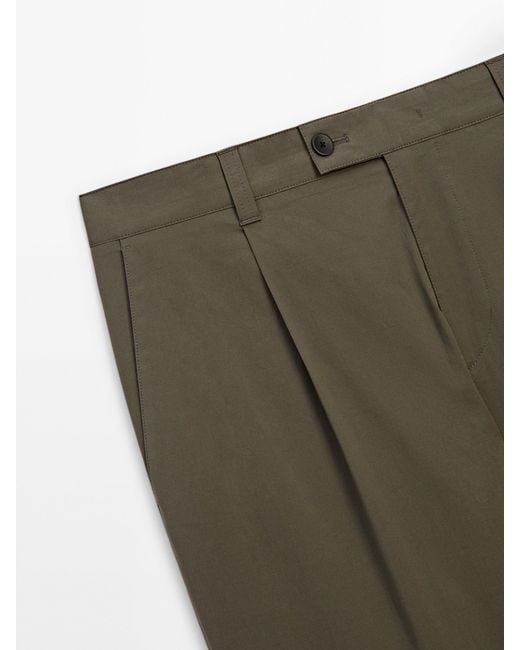 MASSIMO DUTTI Green Relaxed Fit Darted Trousers for men