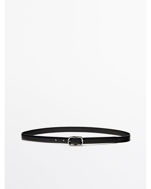 MASSIMO DUTTI White Leather Belt With An Oval Buckle