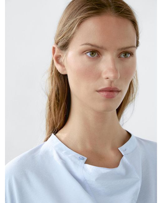 MASSIMO DUTTI Blue Long Sleeve Blouse With Collar Detail